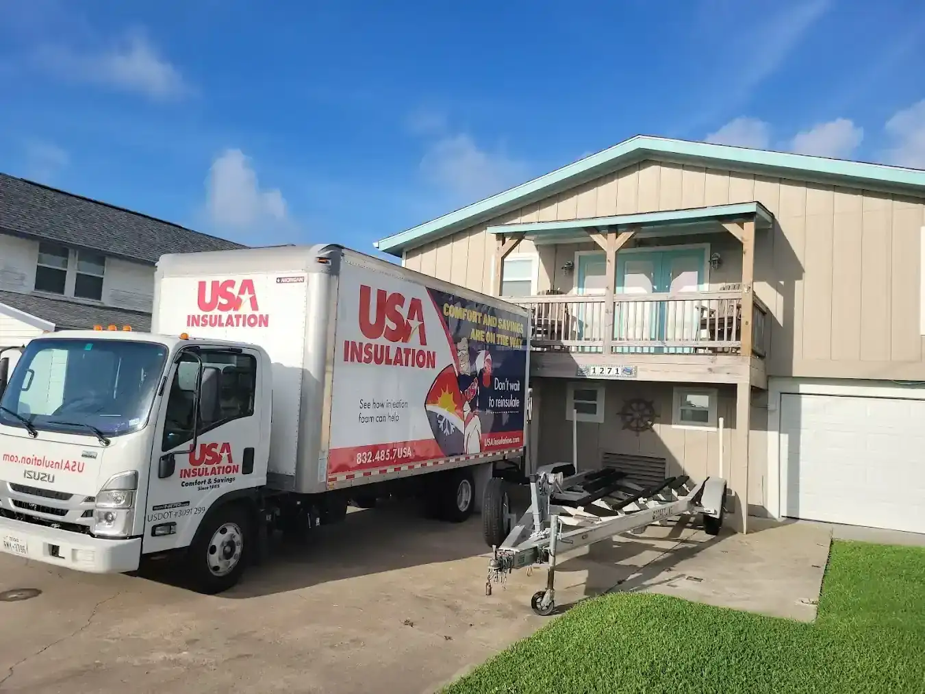 USA Insulation service truck on site for initial walkthrough and estimate
